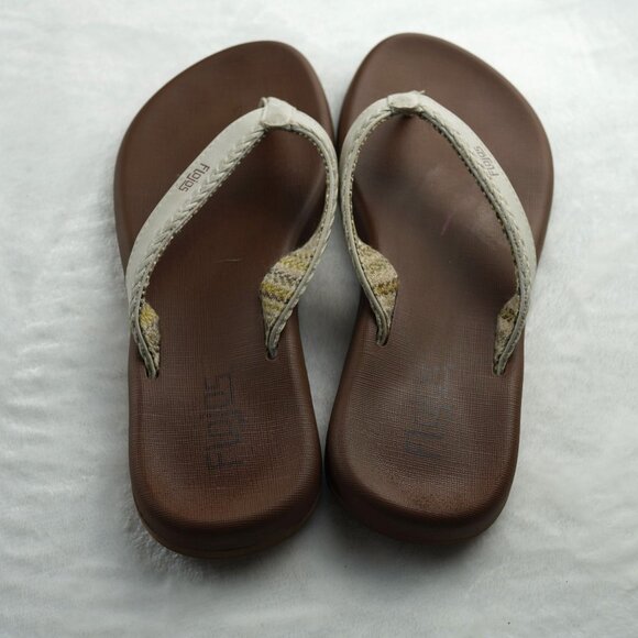 Flojos White & Tan Woven Flip Flop Sandals Size 6 Cushioned Footbed Thong Slides - Picture 3 of 8
